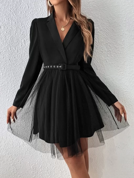 Rochie neagra curea in talie si tull Alison