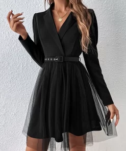 Rochie neagra curea in talie si tull Alison