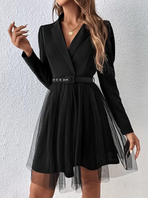 Rochie neagra curea in talie si tull Alison