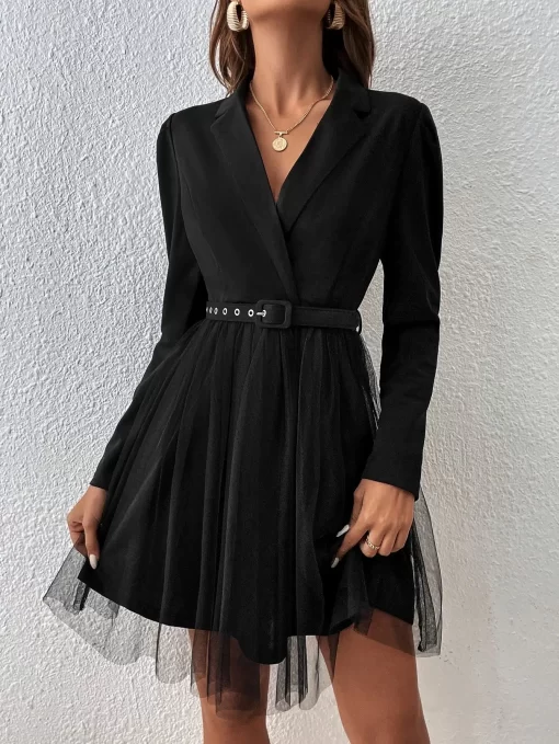 Rochie neagra curea in talie si tull Alison