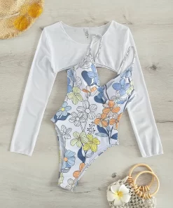 Costum de baie intreg alb imprimeu floral Kinley