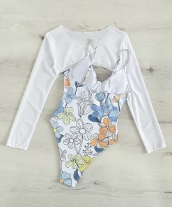 Costum de baie intreg alb imprimeu floral Kinley