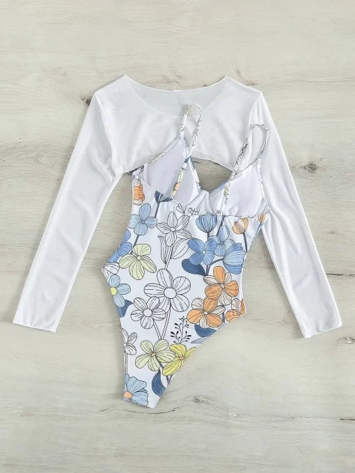 Costum de baie intreg alb imprimeu floral Kinley