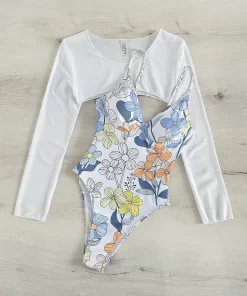 Costum de baie intreg alb imprimeu floral Kinley