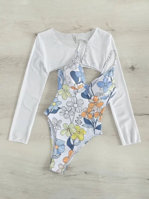 Costum de baie intreg alb imprimeu floral Kinley