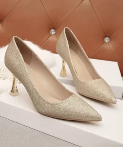 Pantofi dama eleganti cu toc stiletto Zelda aurii