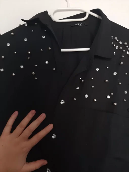 Camasa dama neagra cu perle si umar cazut Cotline - imagine 5