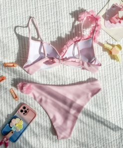 Costum de baie doua piese cu flori Milena roz