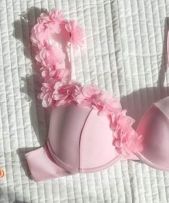 Costum de baie doua piese cu flori Milena roz