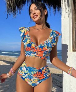 Costum de baie doua piese tropical Bailee albastru