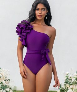 Costum de baie intreg cu floare Journi mov