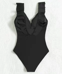 Costum de baie intreg cu volane negru Jayla