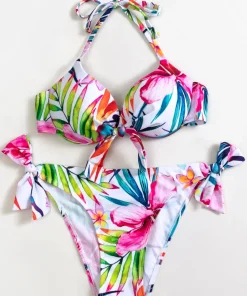 Costum de baie multicolor doua piese Calla alb